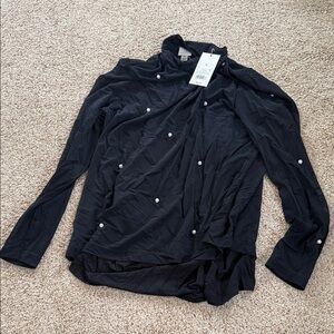 NWT Black Long Sleeve Sheer Pearl-Studded Top with tank under